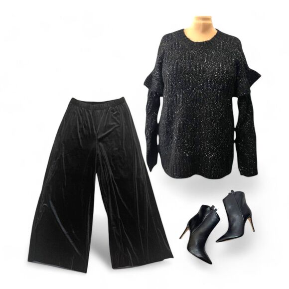 OLD NAVY Ruffle-Trim Pointelle-Knit Sweater Plus Size XXL in Black Jack Shimmer - Picture 3 of 10